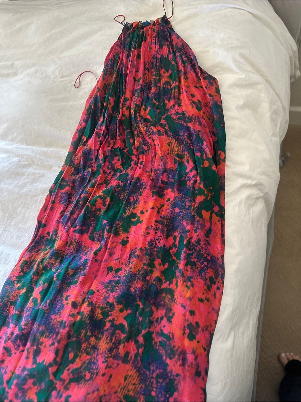 Zara Red Green Orange Beaded Halter Dress - Picture 4 of 4